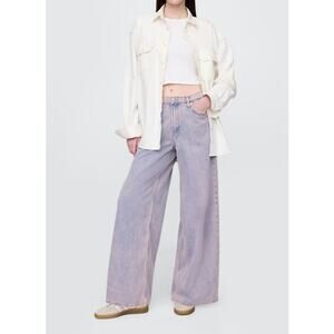 GAP Baggy Mid Rise Wide Leg Ultrasoft Denim Jeans Rose Mist Purple 14 / 32
